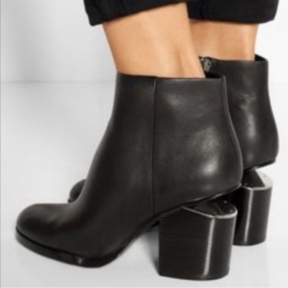 Alexander Wang Black Gabi Ankle Leather Cutout Heel Boots Size 37EU